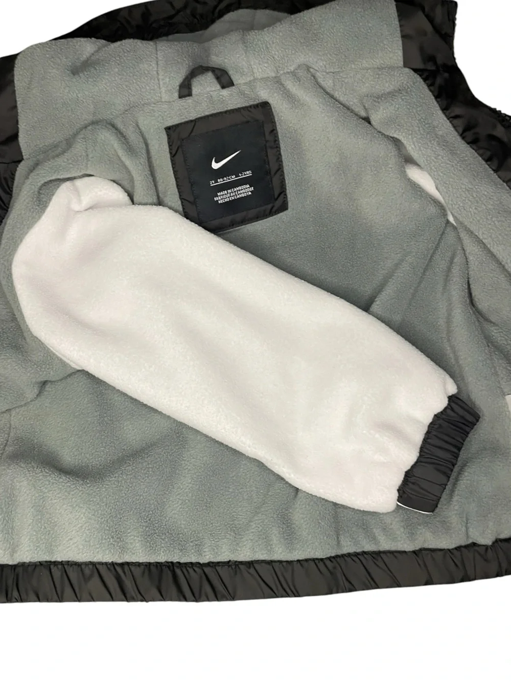 Nike Black with White Swoosh Hooded Fleece Lined Fall/Spring Jacket-Kids 7